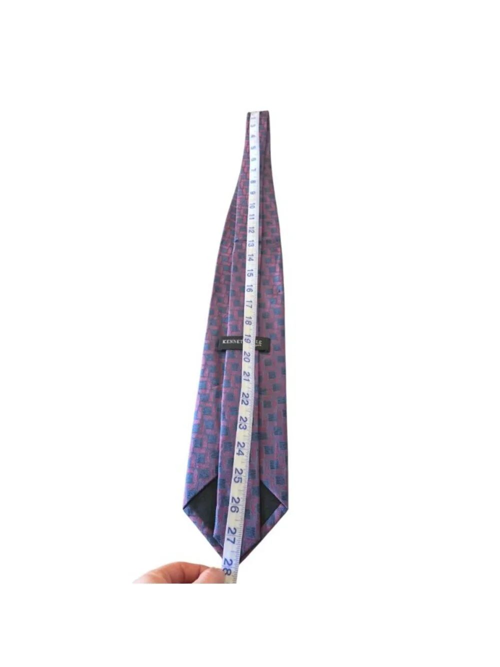 Kenneth Cole New York Silk Tie Blue Red Basketweave Geometric Vintage Corporate